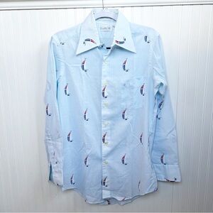 By Damon Vintage Pale Blue Sailboat Print Long Sleeve Button Up Men’s 14.5/33